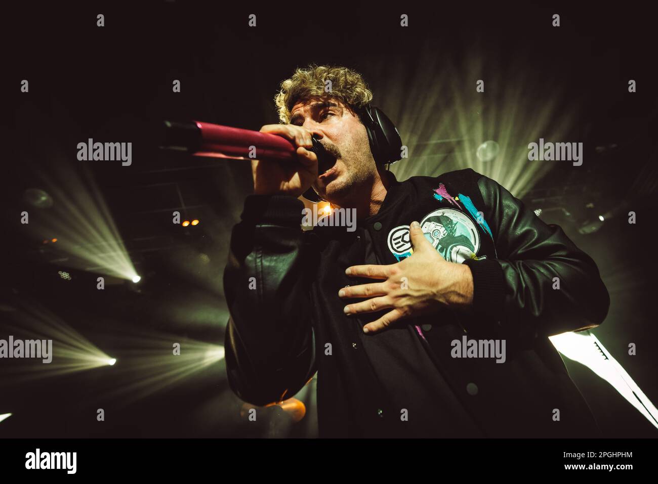 Copenhagen, Denmark. 21st, March 2023. The German electronicore band Electric Callboy performs a live concert at Amager Bio in Copenhagen. Here vocalist Nico Sallach is seen live on stage. (Photo credit: Gonzales Photo - Peter Troest). Stock Photo