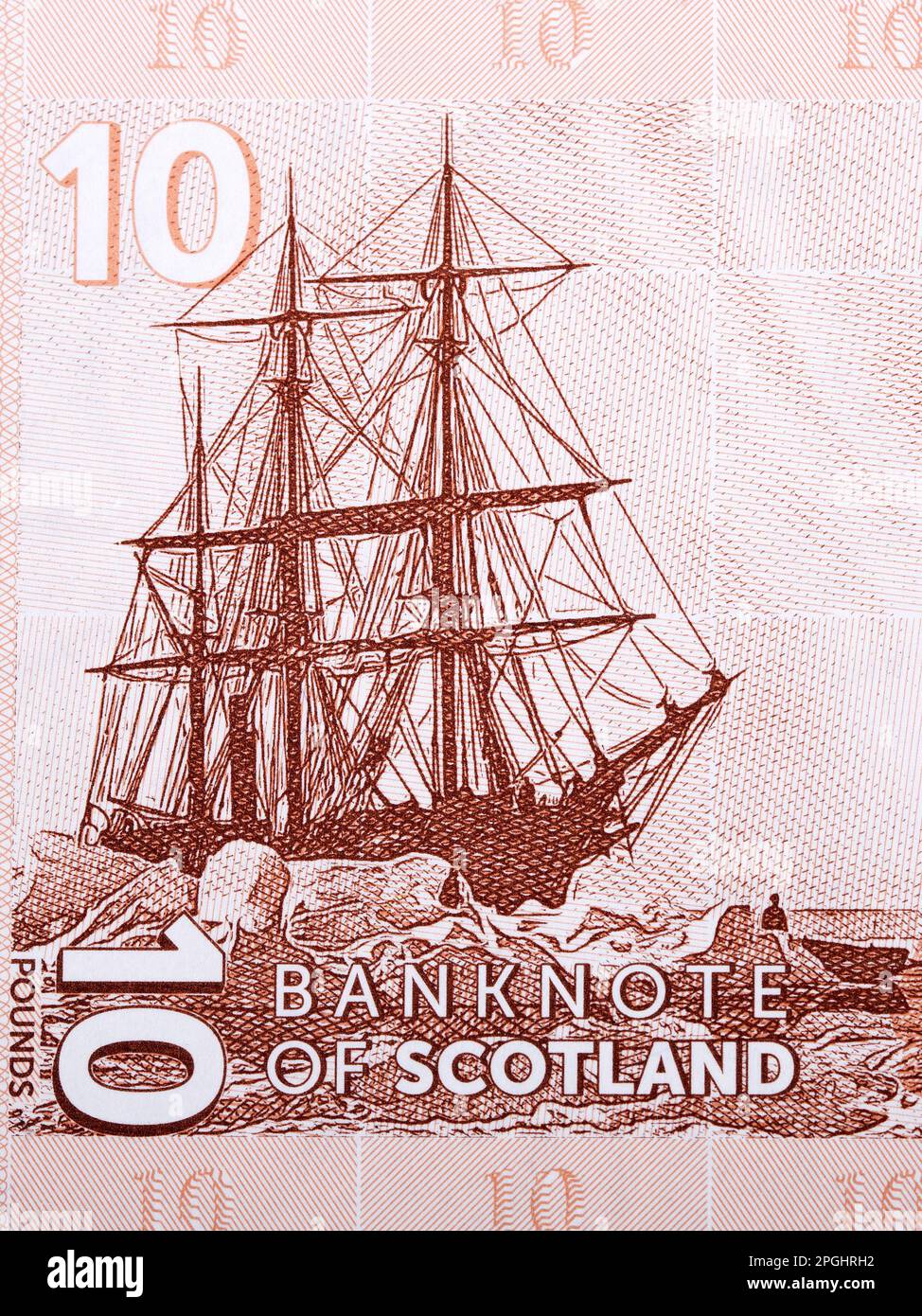 Ship - sailing from Scottish money - pounds Stock Photo
