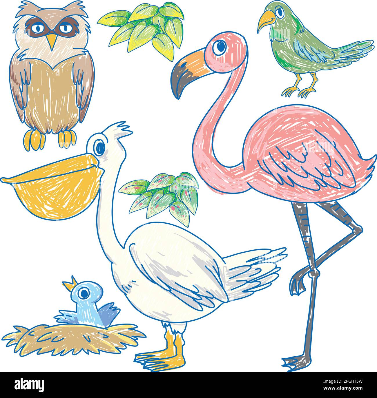 Set of bird cartoon scribble style illustration Stock Vector Image