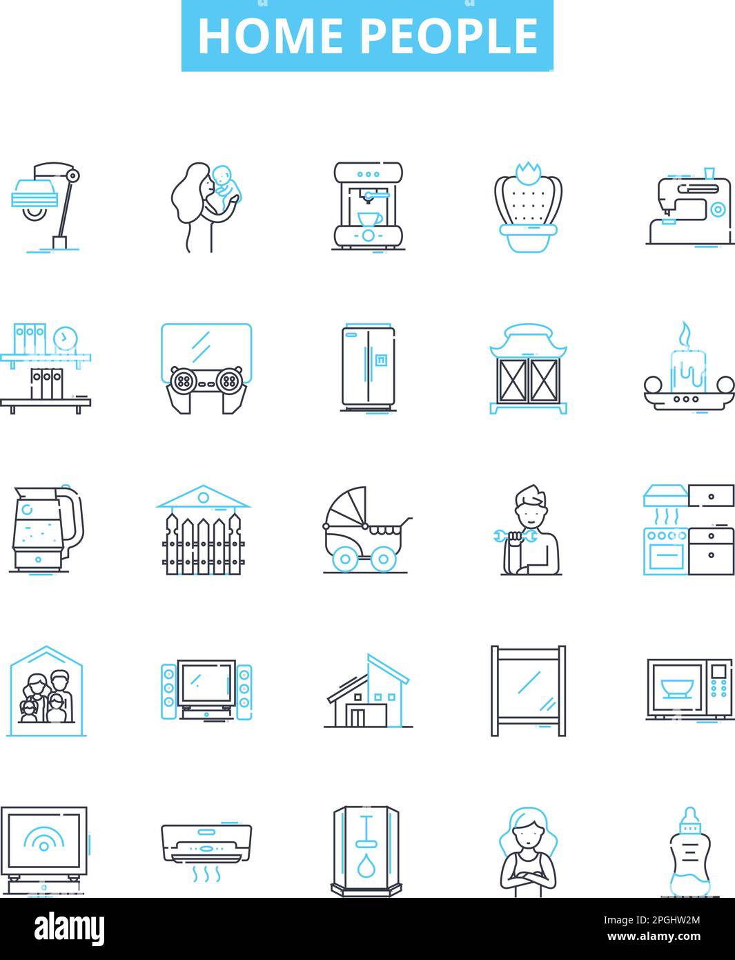Home people vector line icons set. Homeowners, Dwellers, Residents, Housers, Occupiers, Inhabitants, Occupants illustration outline concept symbols Stock Vector