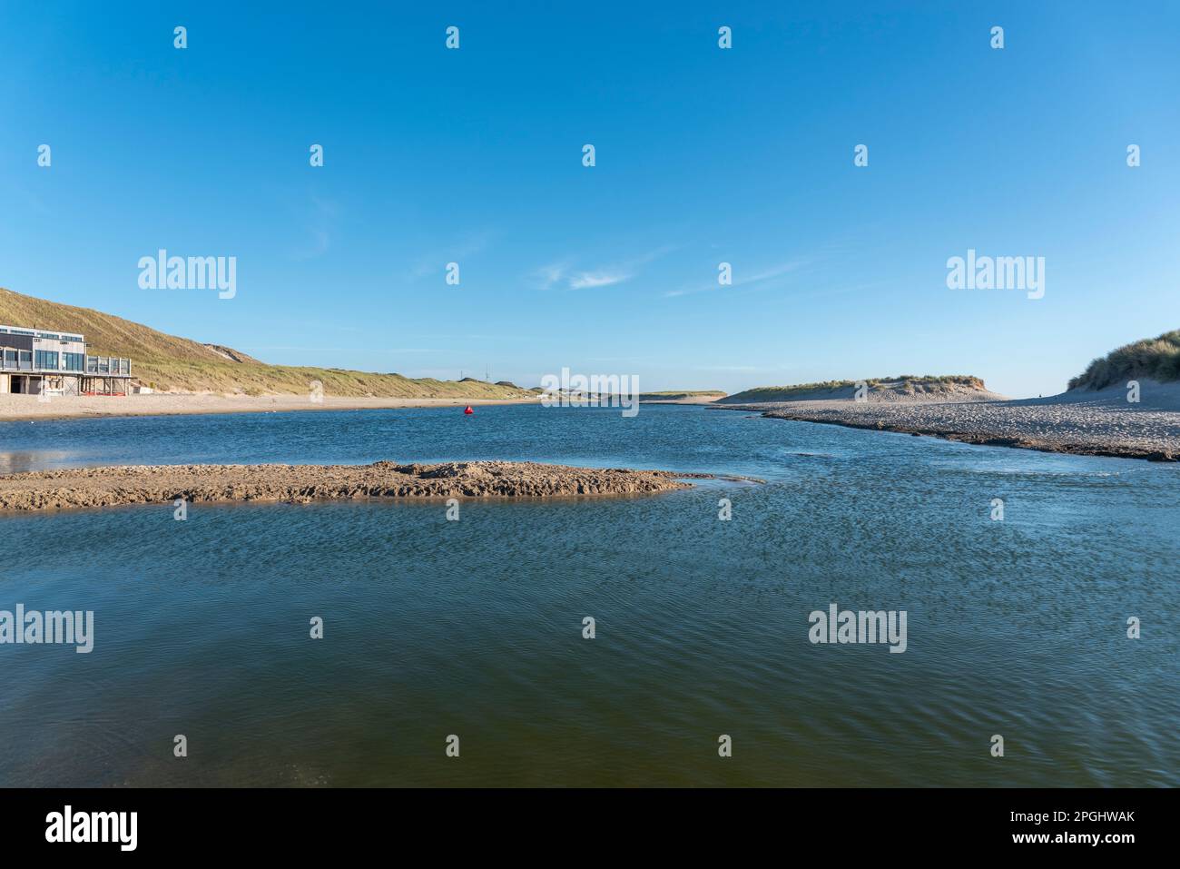 Landscape with the lagoon on the beach of Camperduin, Schoorl, North ...