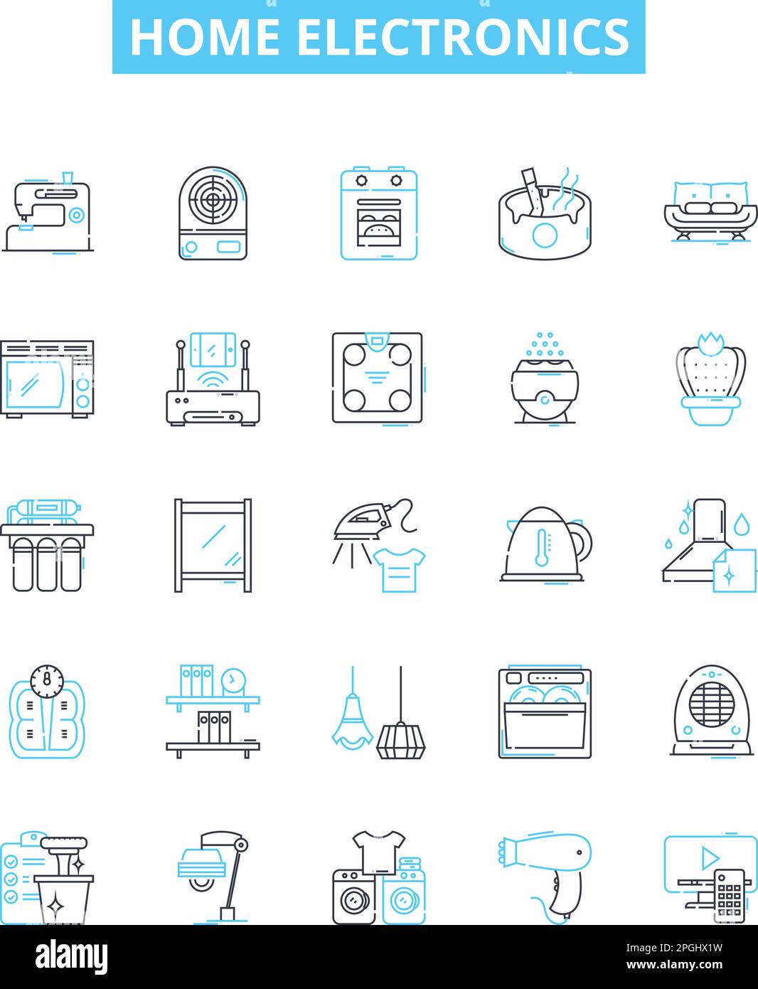 Home electronics vector line icons set. Fridge, TV, Stove, Washer ...