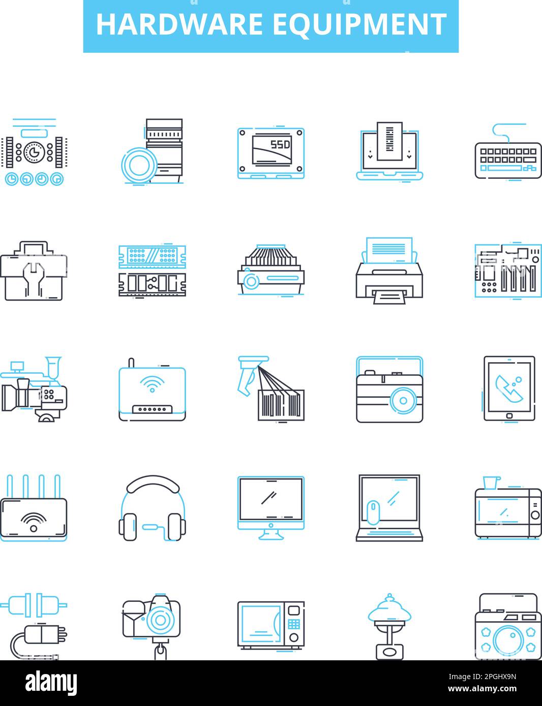 Hardware equipment vector line icons set. Mechanical, Electrical
