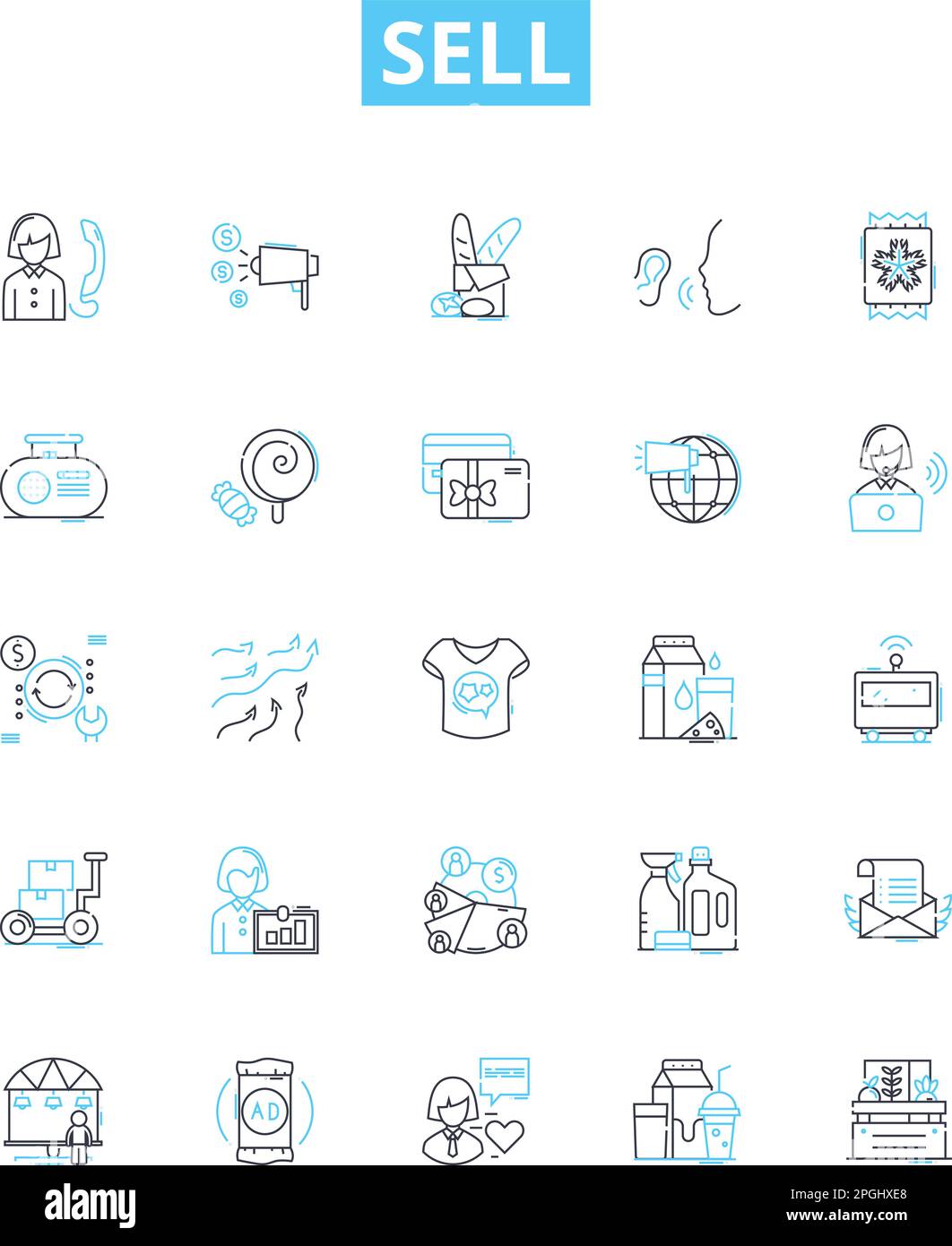 Sell vector line icons set. Sell, Market, Trade, Transact, Promote, Exchange, Retail illustration outline concept symbols and signs Stock Vector