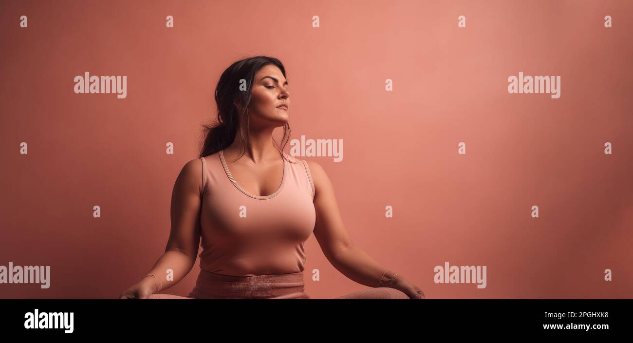 A portrait of a woman practicing yoga at home. Calm and relaxed atmosphere. Generative ai Stock Photo