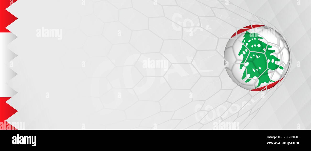 Banner design of a football ball with flag of Lebanon in football net