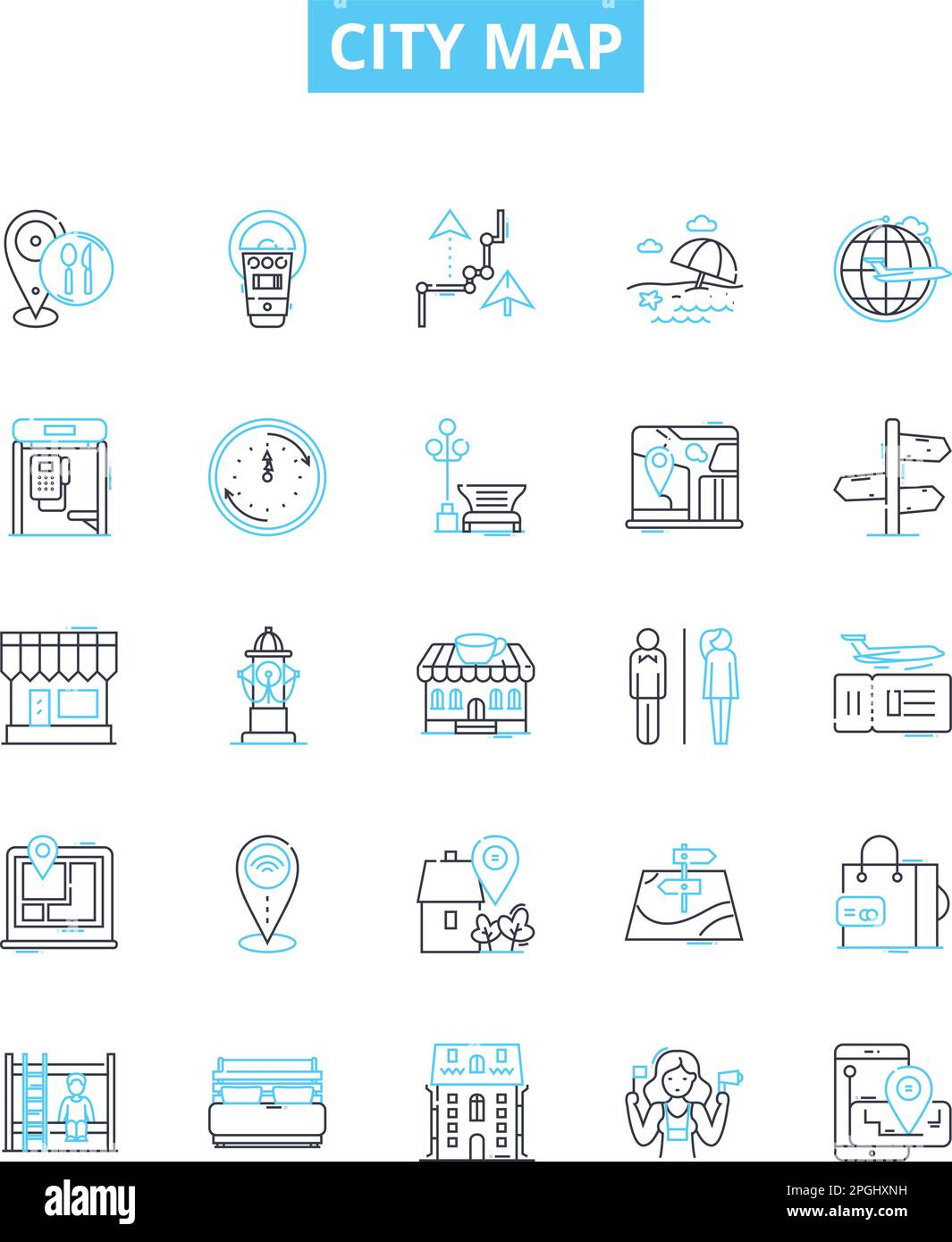 City map vector line icons set. City, Map, Urban, Layout, Cartography, Streets, Directions illustration outline concept symbols and signs Stock Vector