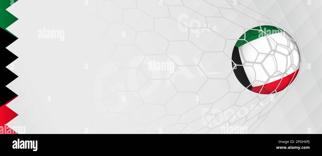 Banner design of a football ball with flag of Kuwait in football net, the goal by national