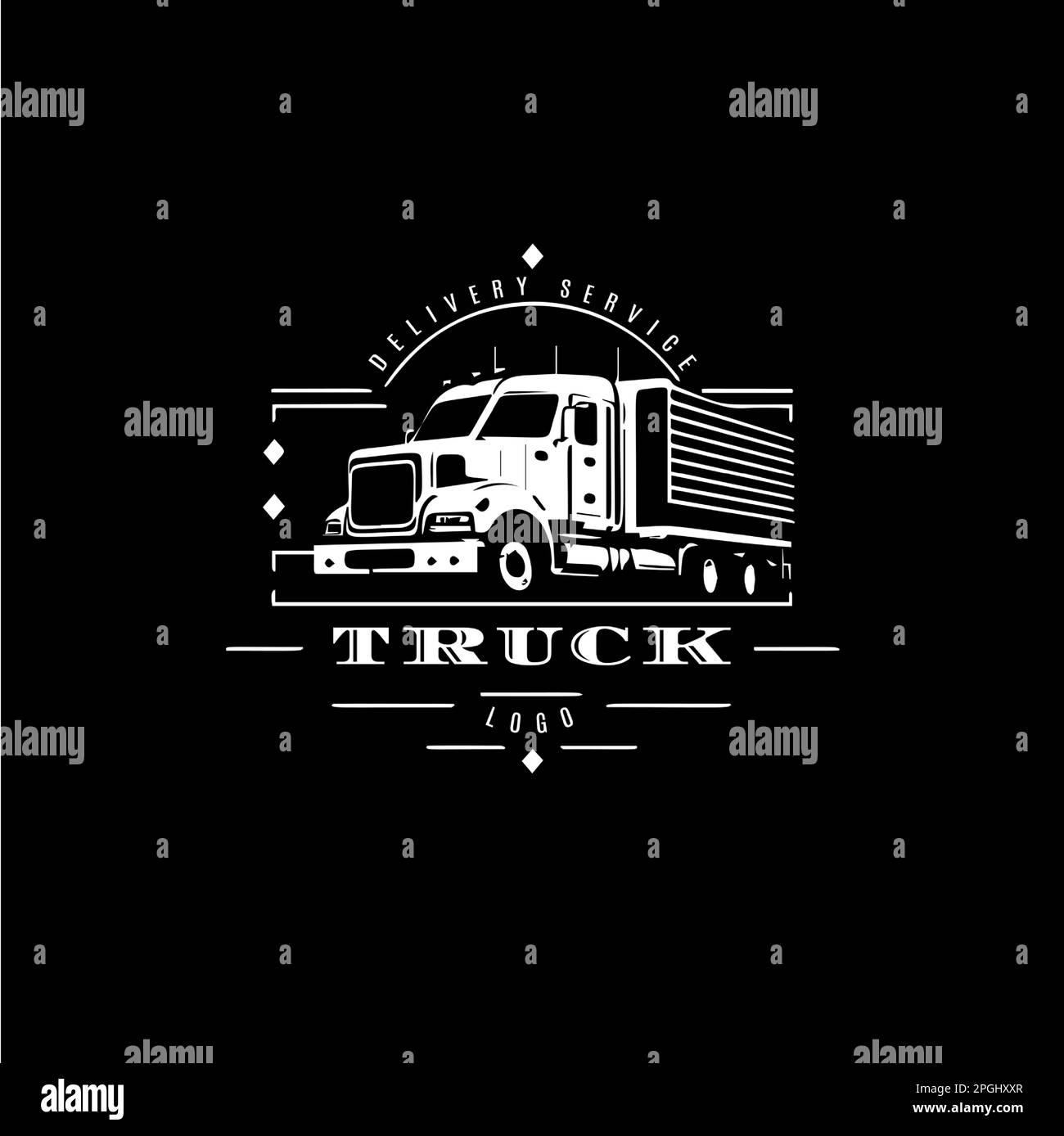 Truck icon linear emblem in silhouette style for delivery service and cargo transportation. lorry logo template. Vector illustration. Stock Vector