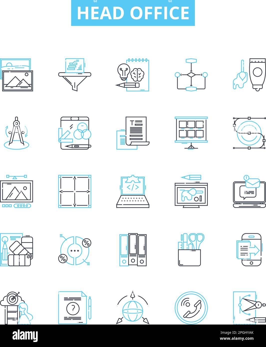Head office vector line icons set. Headquarters, Main, Central, Base