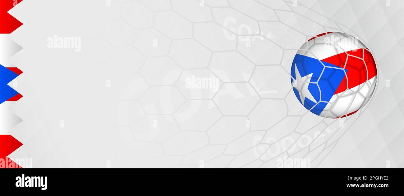 Banner design of a football ball with flag of Puerto Rico in football net, the goal by national