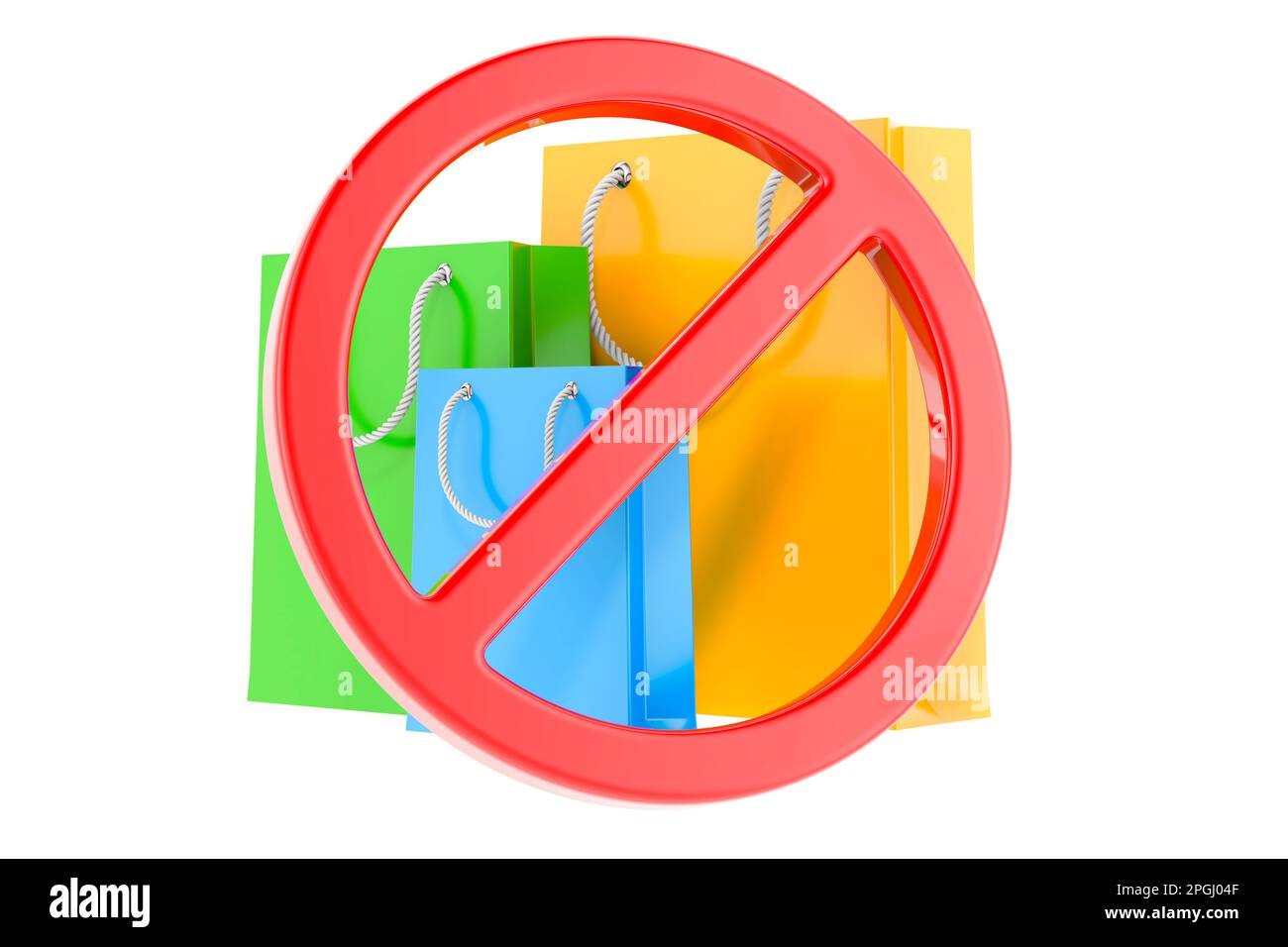 Shopping bags with forbidden symbol, 3D rendering isolated on white ...