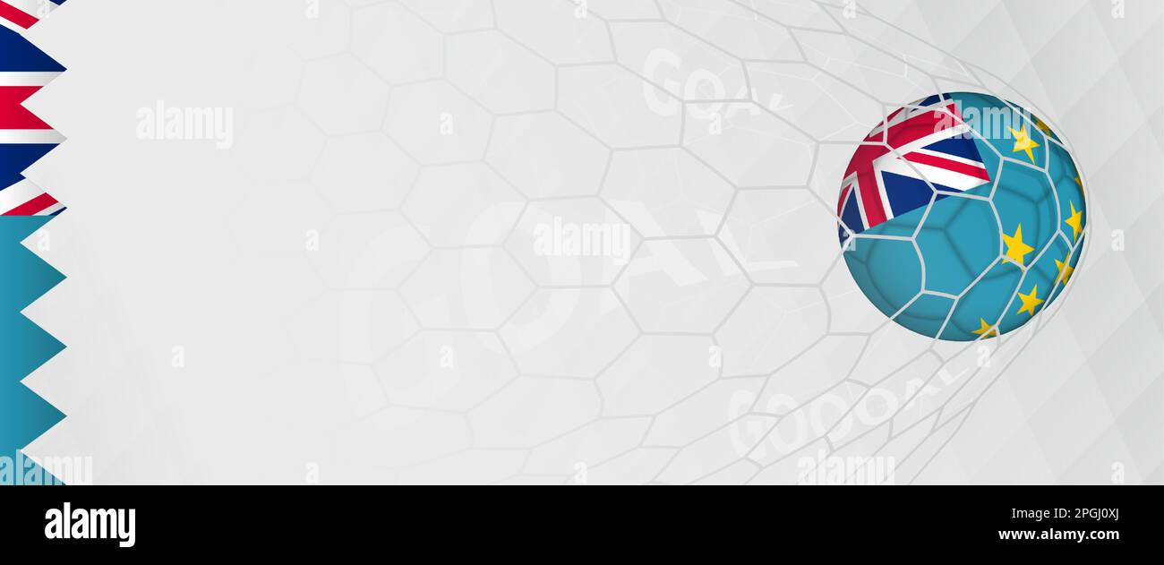 Banner design of a football ball with flag of Tuvalu in football net