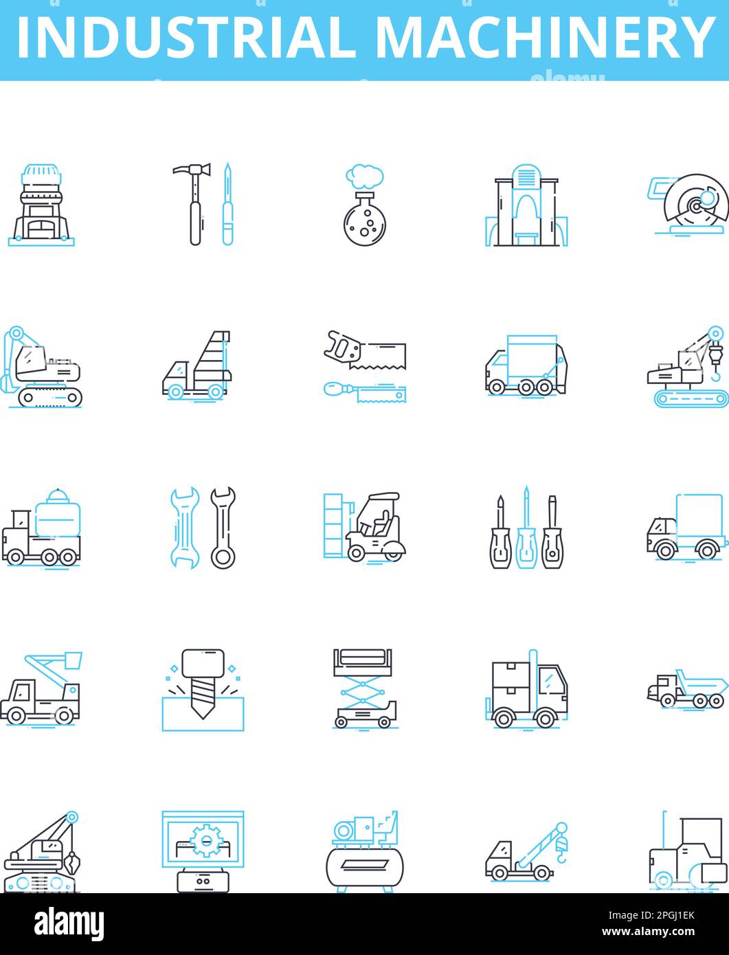 Industrial machinery vector line icons set. Industry, Machinery, Industrial, Equipment, Manufacturing, Automation, Production illustration outline Stock Vector