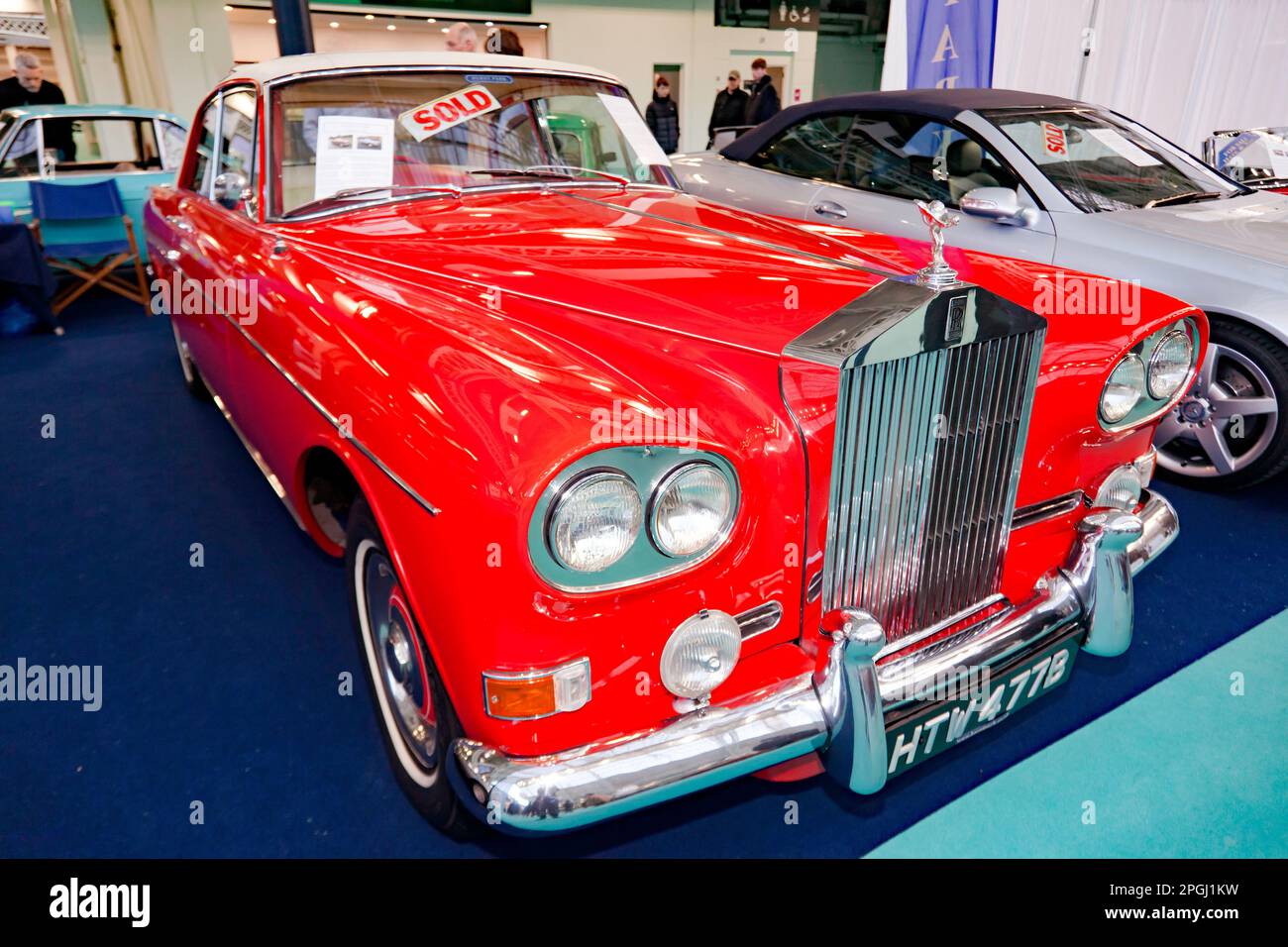 Three-quarters Front View of a 1964, Red Rolls Royce Silver Cloud III, Two Door, Coupe, on the Hurst Park Stand, at the 2023 London Classic Car Show Stock Photo