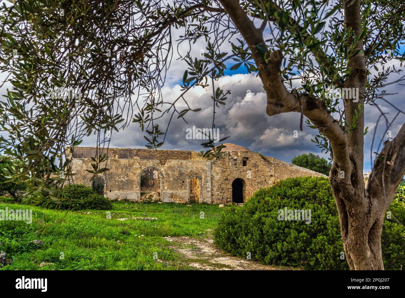 La Trigona: a Byzantine Cuba, a square church with three apses. Oriented nature reserve of Vendicari, Noto, Syracuse province, Sicily, Stock Photo