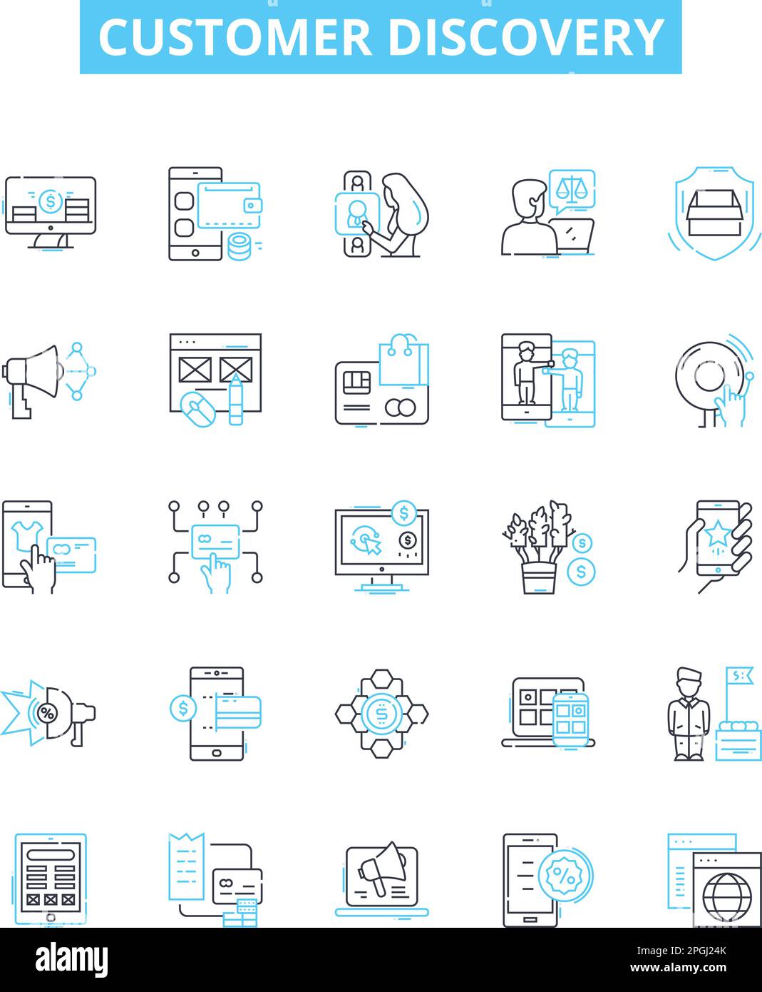 Customer discovery vector line icons set. Research, Insights, Customers ...