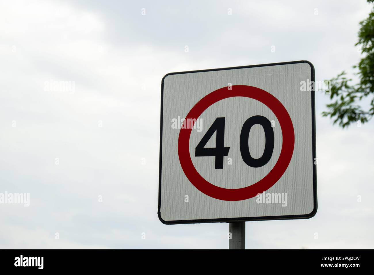 Speed limit sign with blue sky background. European Speed limit sign 40