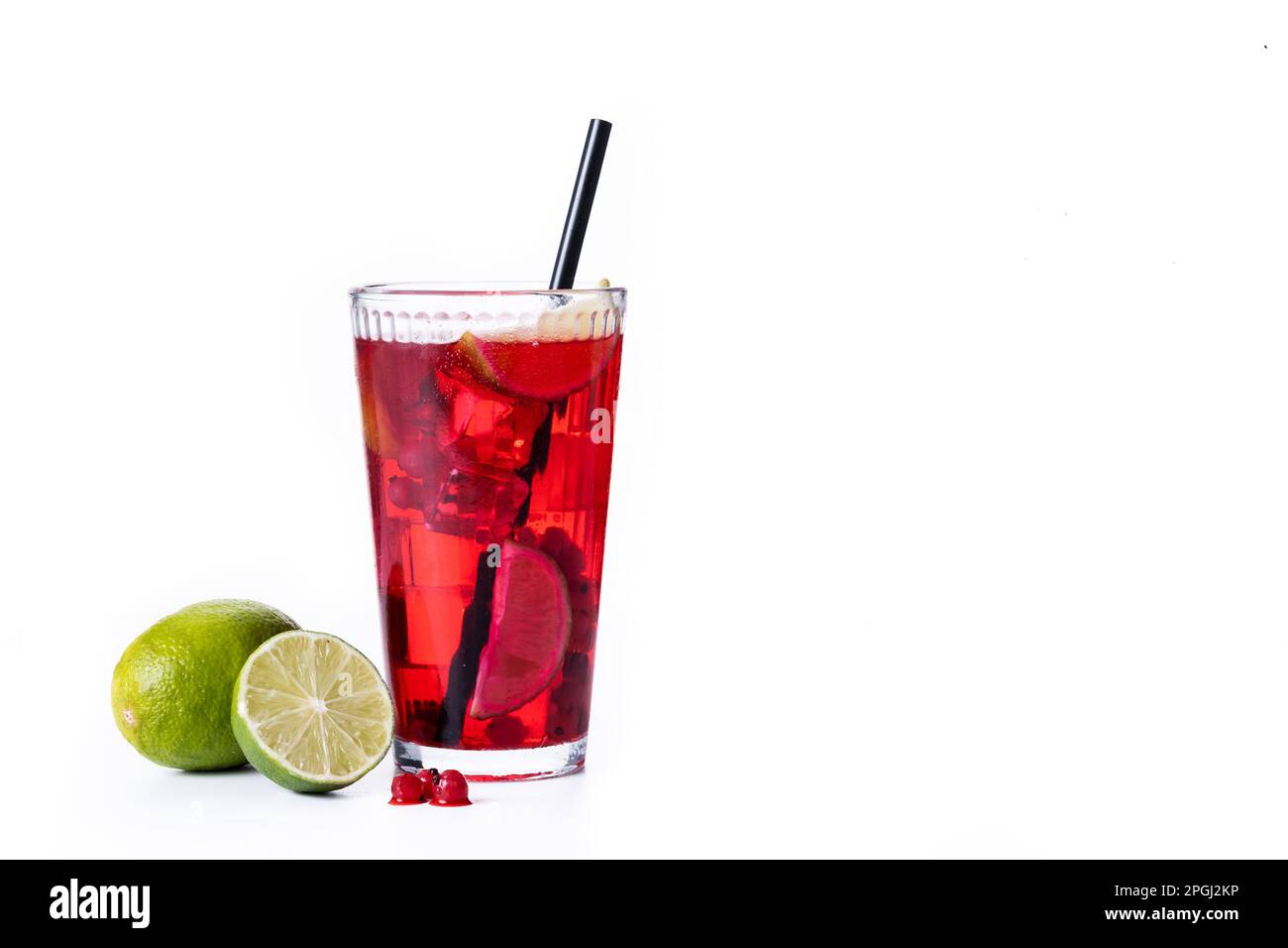 Cape Codder cocktail with vodka, cranberry juice and lime isolated on