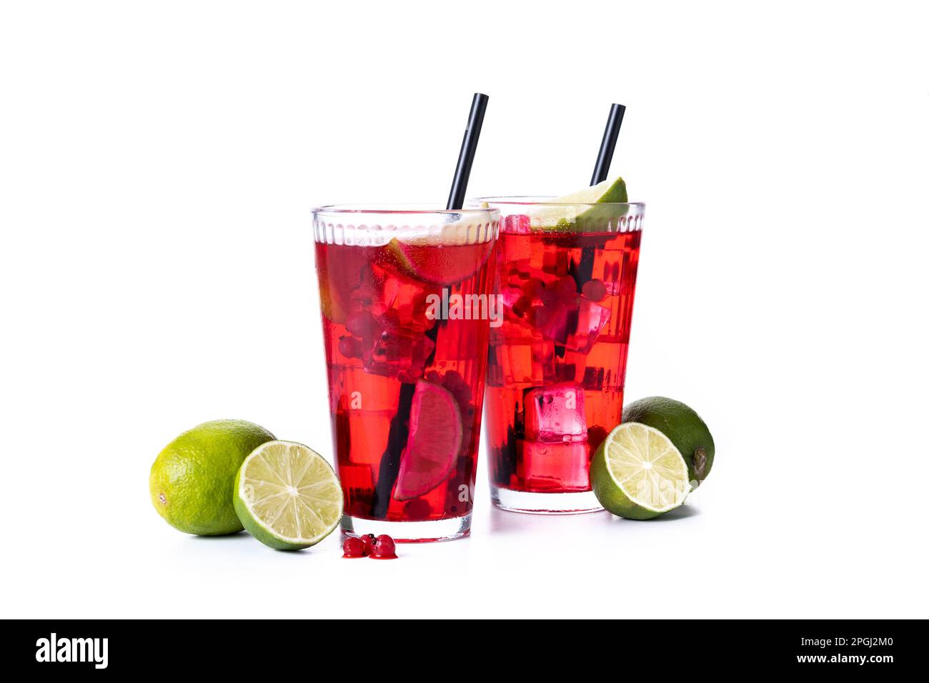 Cape Codder cocktail with vodka, cranberry juice and lime isolated on