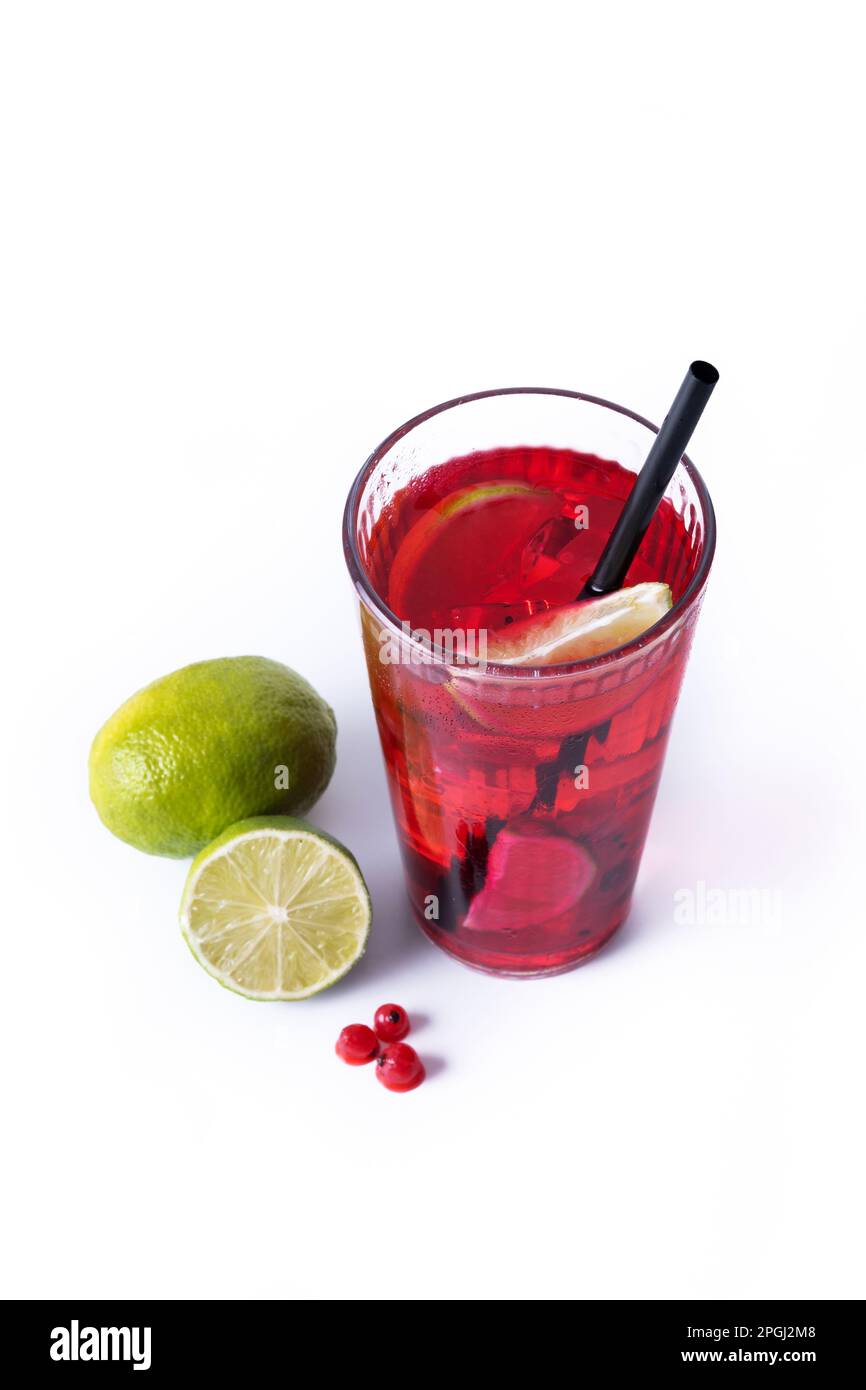 Cape Codder cocktail with vodka, cranberry juice and lime isolated on