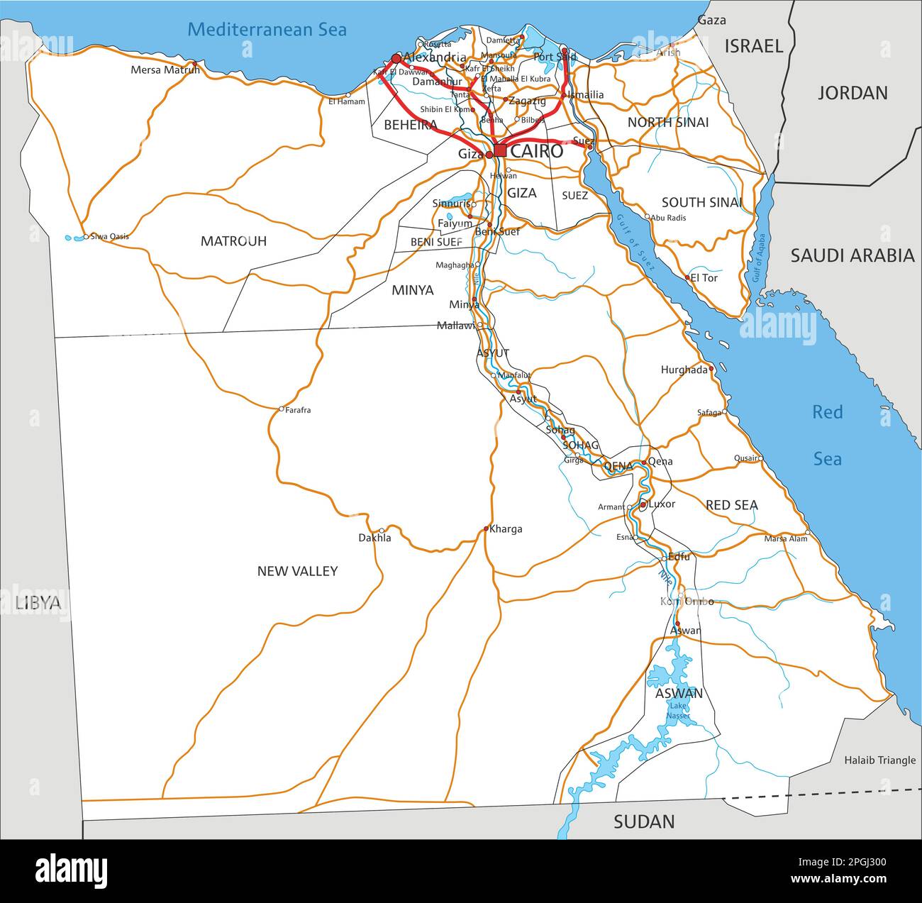 High Detailed Egypt Road Map With Labeling Stock Vector Image Art Alamy
