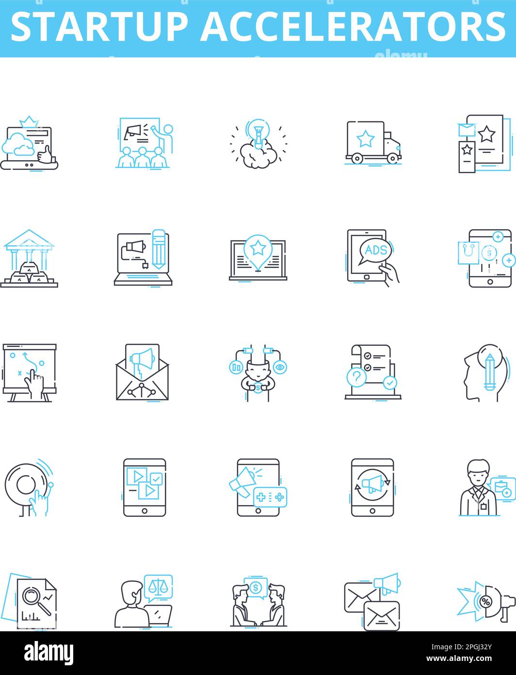 Startup Accelerators vector line icons set. Incubator, Investing ...