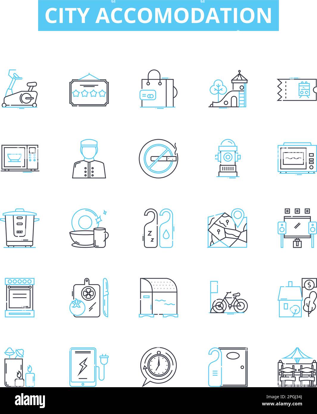 City accomodation vector line icons set. Urban, lodging, housing, habitation, flat, abode, suite illustration outline concept symbols and signs Stock Vector