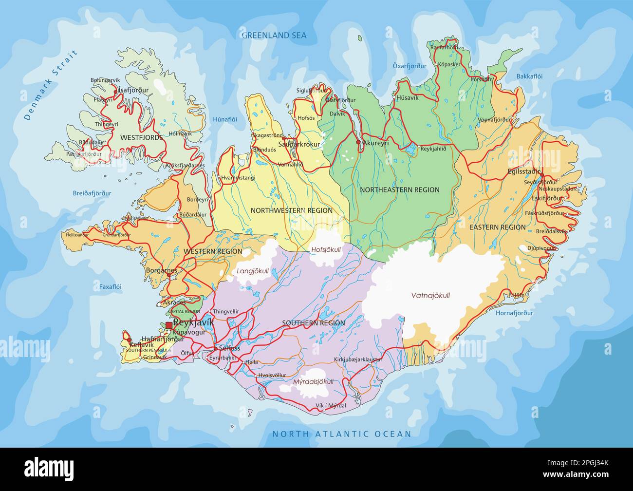 Iceland - Highly detailed editable political map with labeling Stock ...