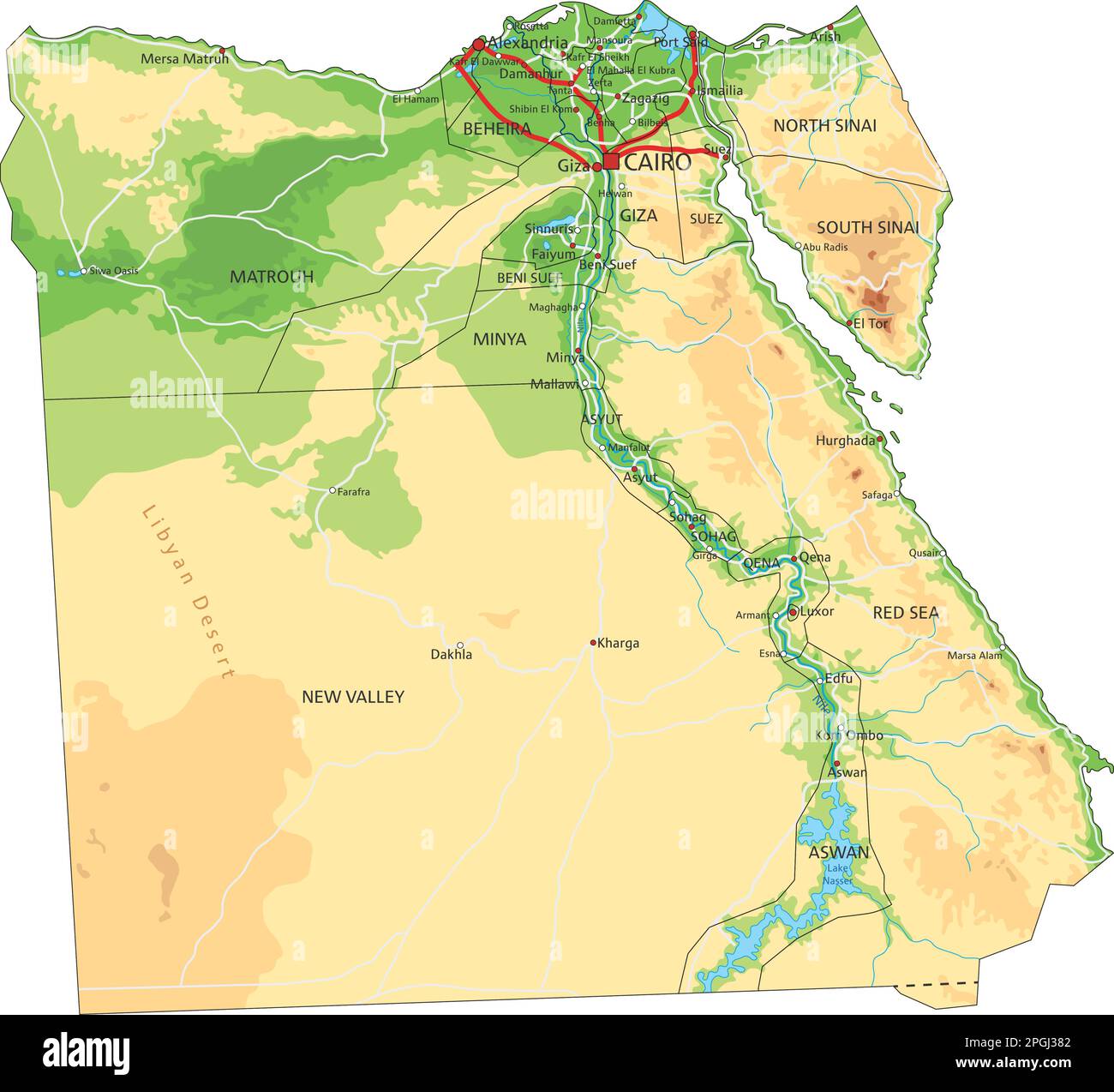 Egypt Highly Detailed Editable Political Map With Lab 0667