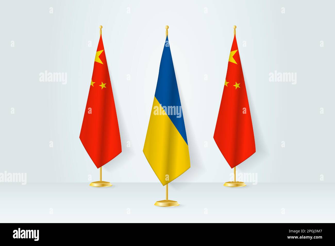 Meeting concept between Ukraine and China. Flags on a flag stand Stock