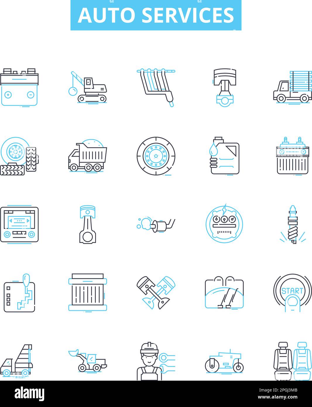 Auto services vector line icons set. Repair, Service, Tuneup, Parts