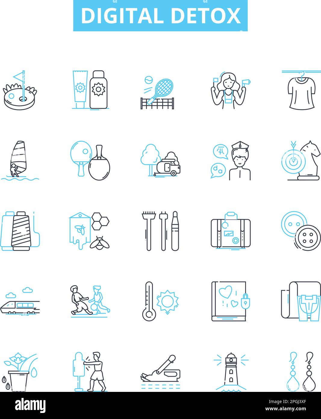 Digital detox vector line icons set. Digital, Detox, Unplug, Break