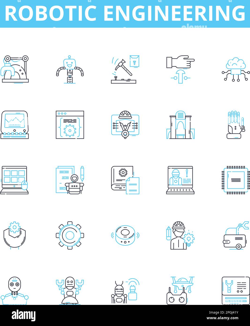 Robotic engineering vector line icons set. Robotics, Engineering, Automation, Machines, Programming, Artificial, Intelligence illustration outline Stock Vector