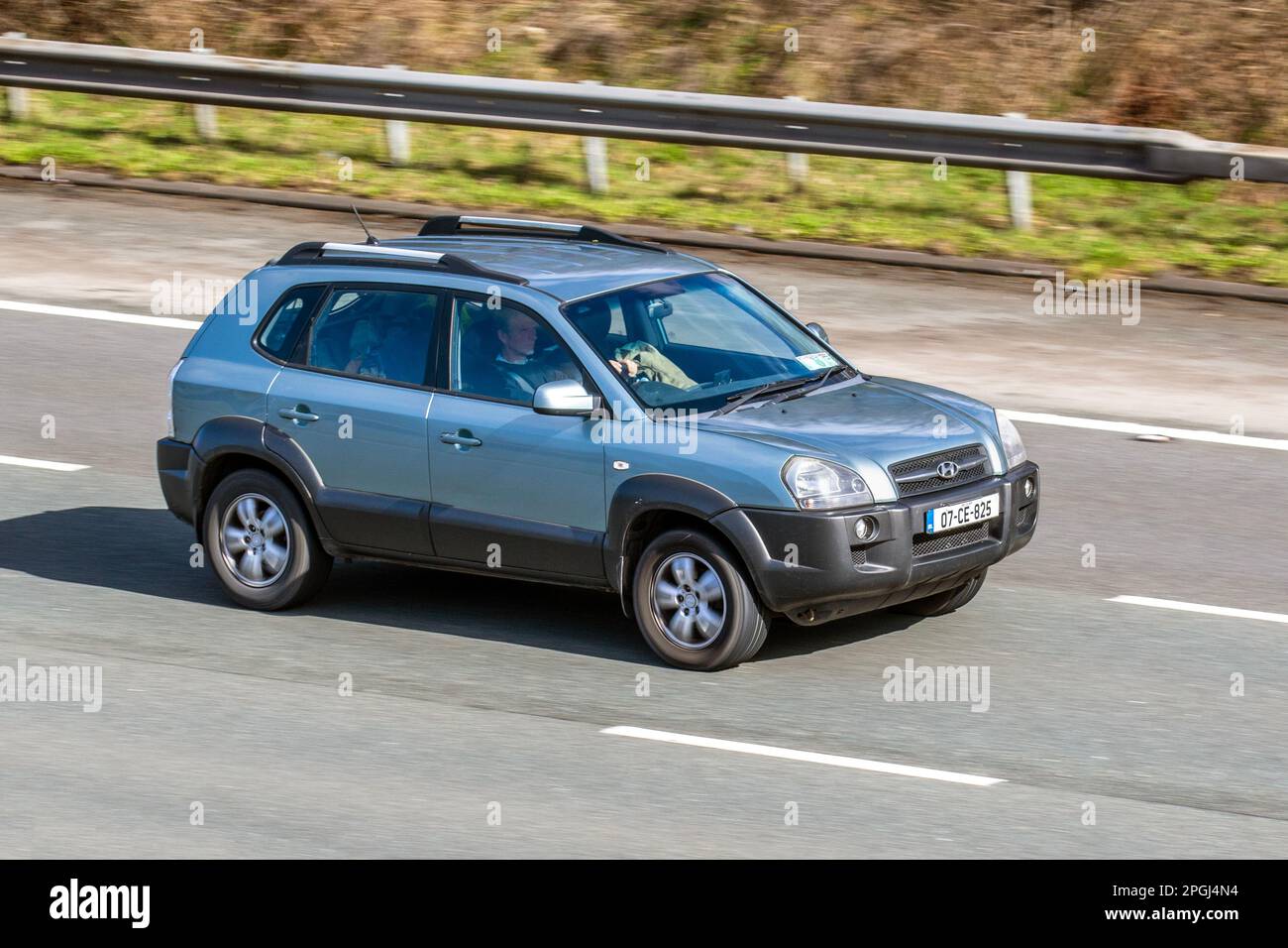 Blue Hyundai Santa FE CDX CRTD; Silver Diesel SUV; travelling on the M6 ...