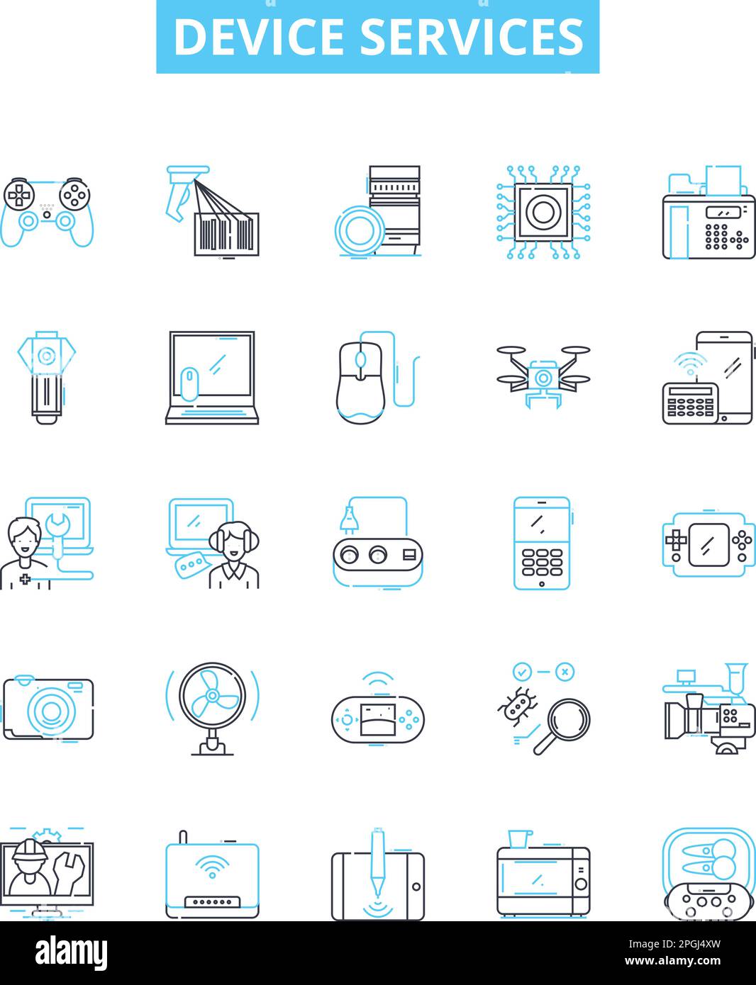 Device services vector line icons set. Device, Services, Repair
