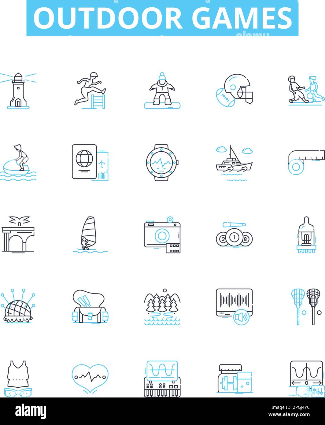 Outdoor games vector line icons set. Sports, Ballgames, Lawngames, Tag