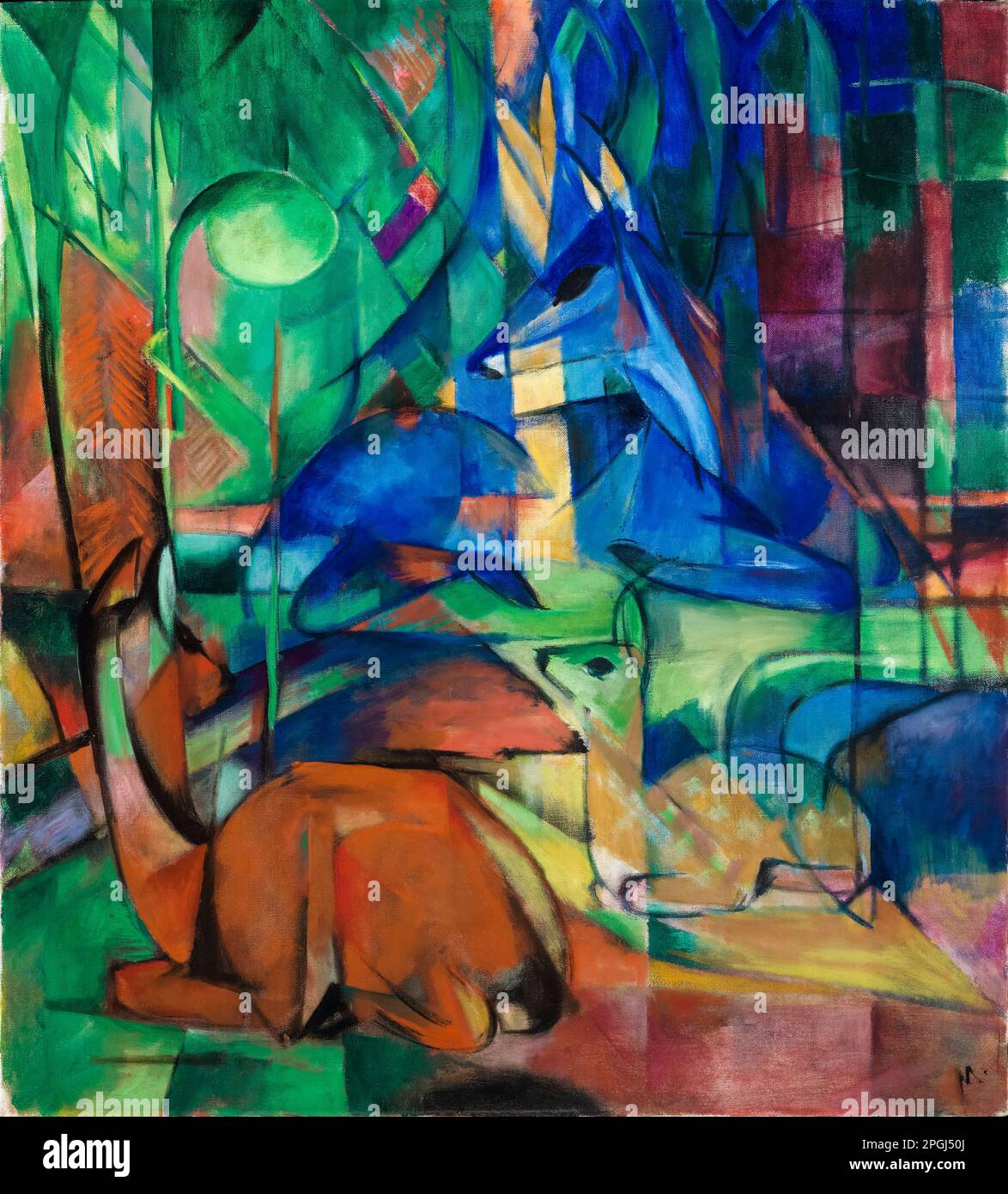 Deer in the Forest II, abstract painting in oil on canvas by Franz Marc ...