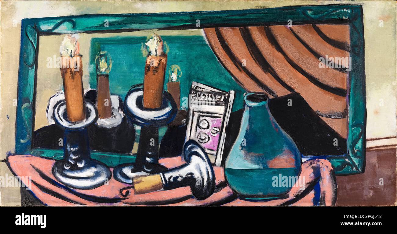 Max Beckmann, Still life with a fallen candle, painting in oil on canvas, 1930 Stock Photo