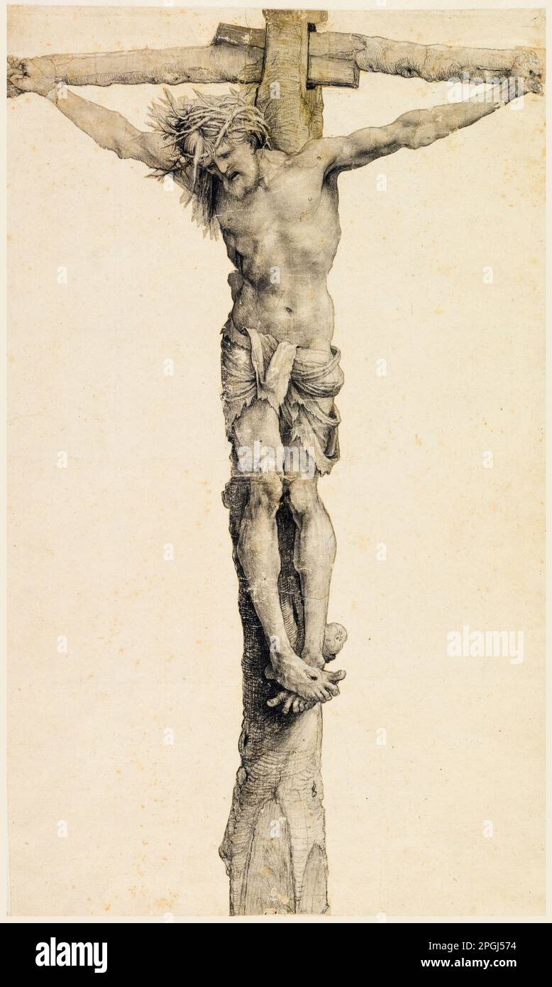 Matthias Grünewald, Christ on the Cross, drawing in charcoal with pen and ink and white brush, circa 1520 Stock Photo
