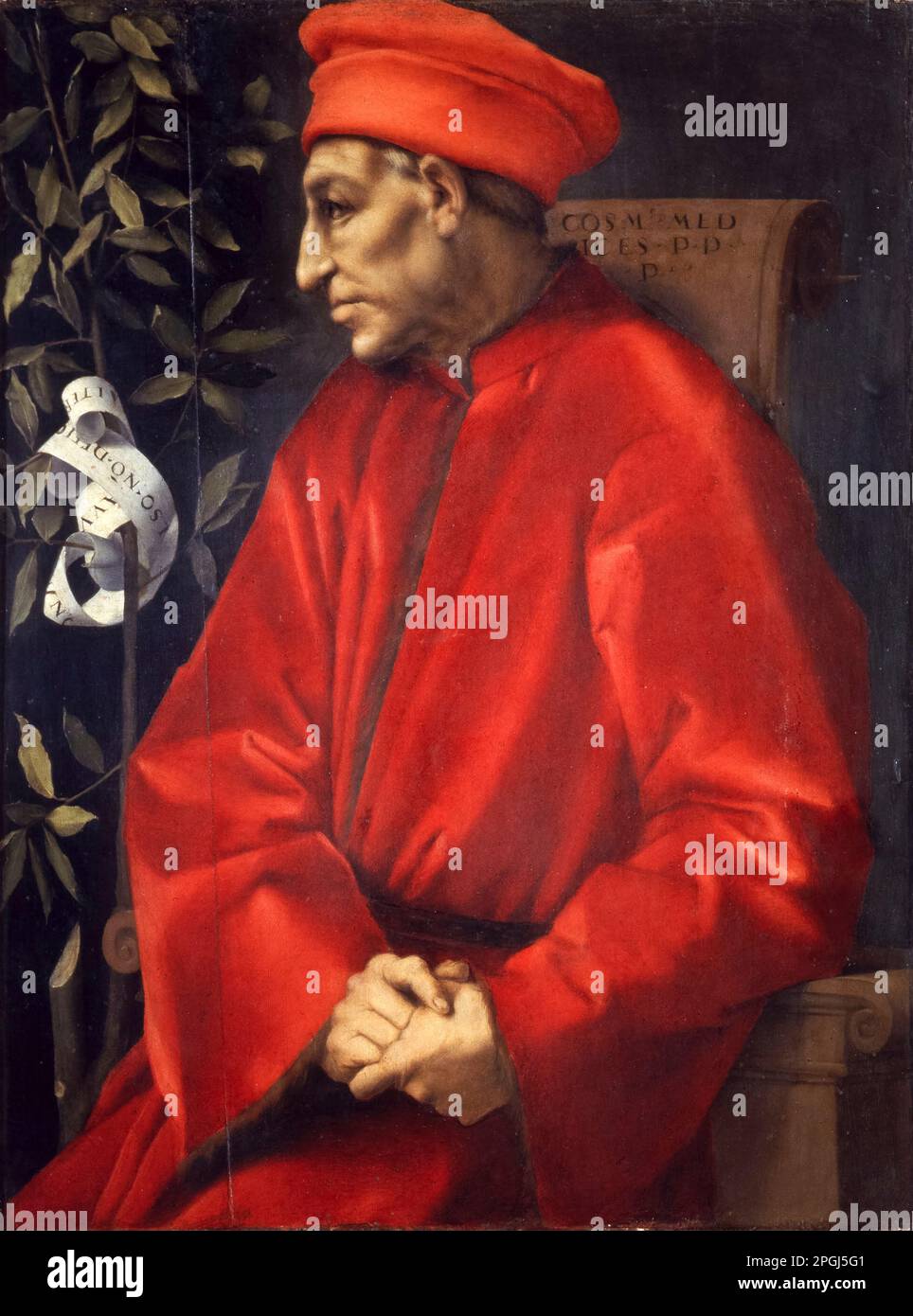 Portrait of Cosimo de' Medici the Elder, painting in oil on panel by Jacopo da Pontormo, 1518-1520 Stock Photo