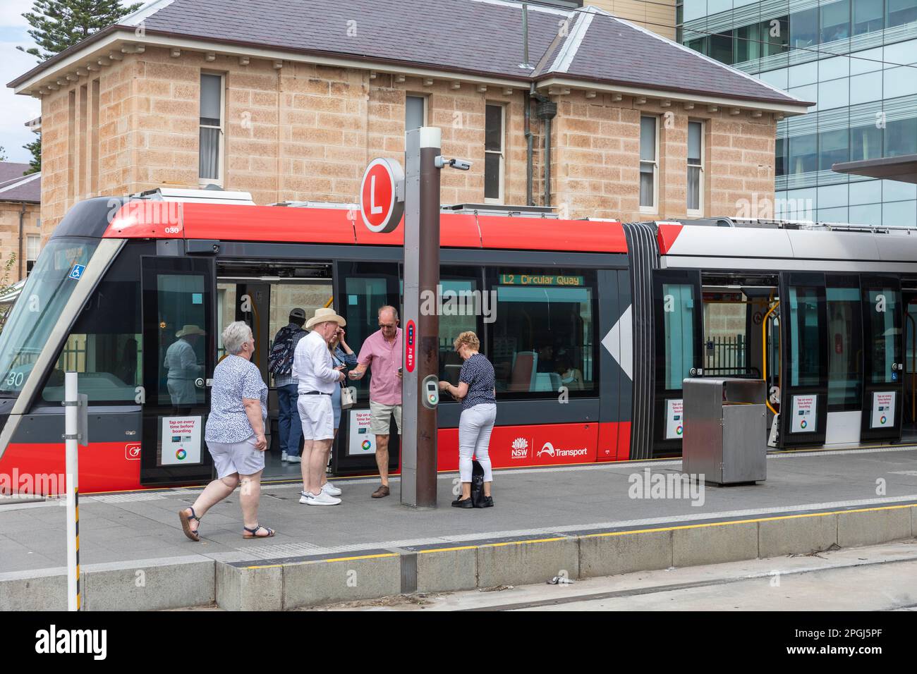 Sydney light rail train carriage at the station stop in Randwick Sydney
