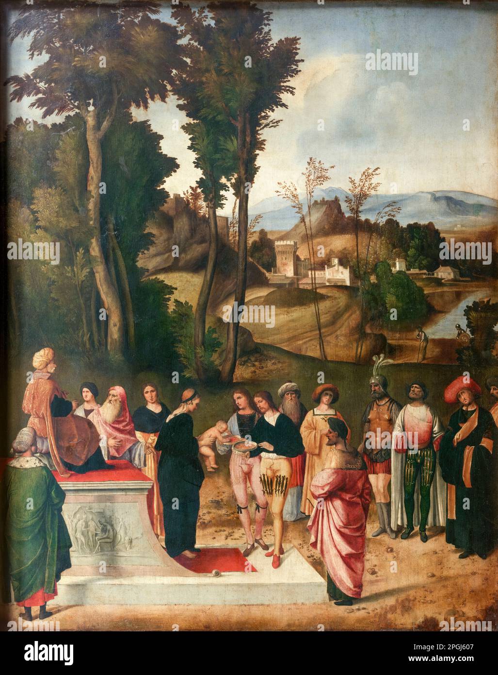 Moses undergoing Trial by Fire, painting in oil on panel by Giorgione (Giorgio Barbarelli da Castelfranco), circa 1505 Stock Photo