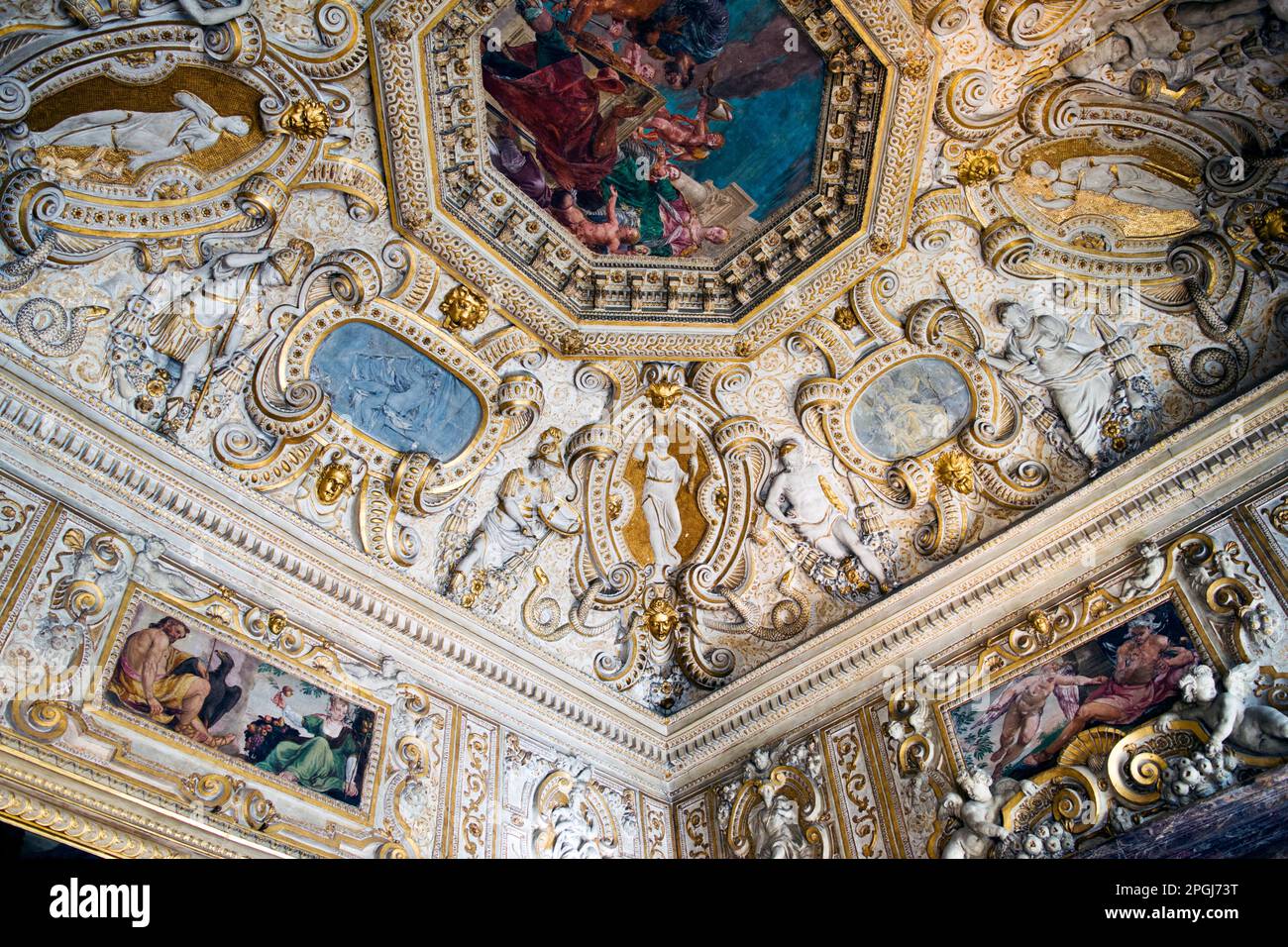 The works of art decorating the inside of the Doge's Palace, created by the greatest artists, underline the Venetian wealth and glory. Stock Photo