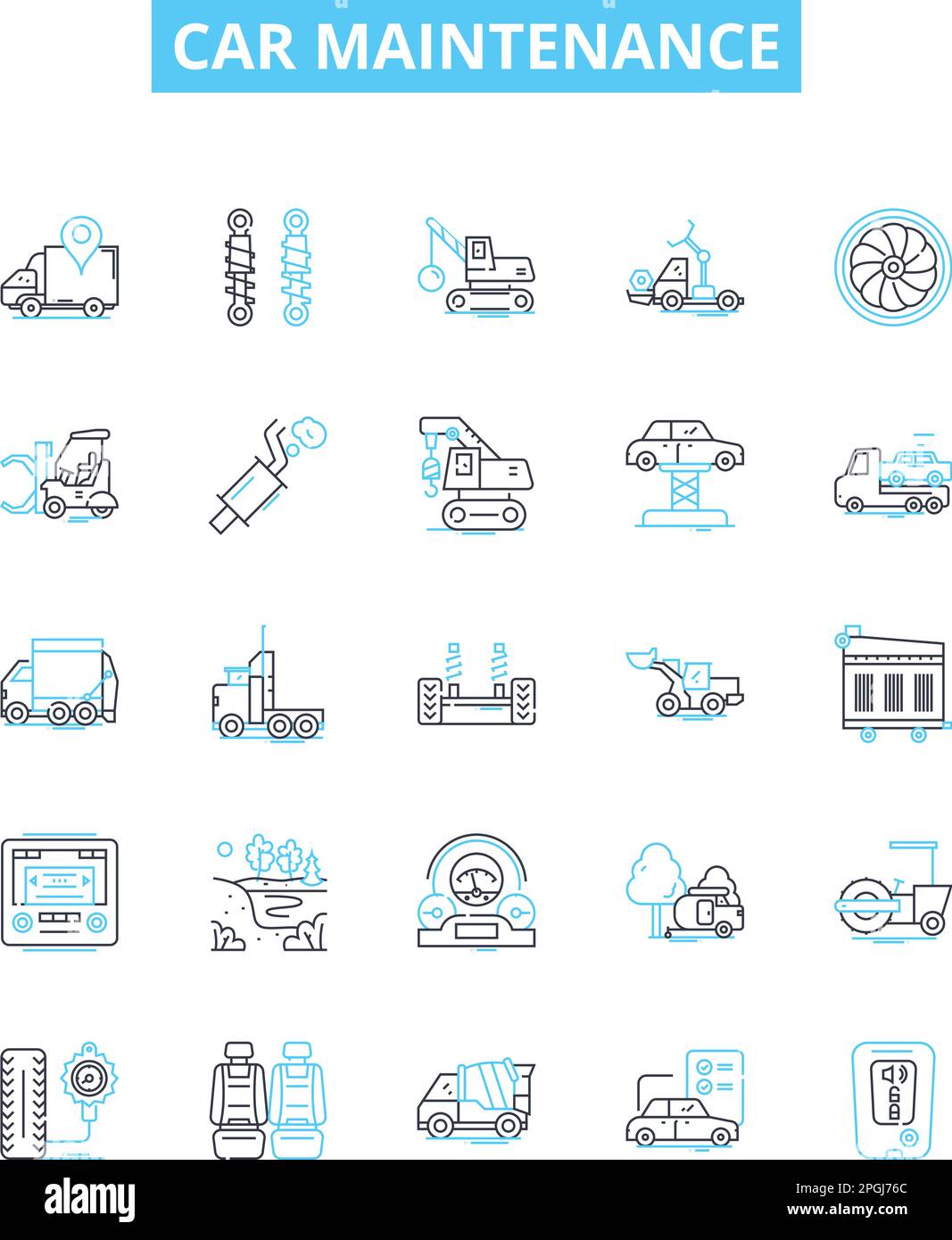 Car maintenance vector line icons set. Servicing, Repair, Tuneup, Oil