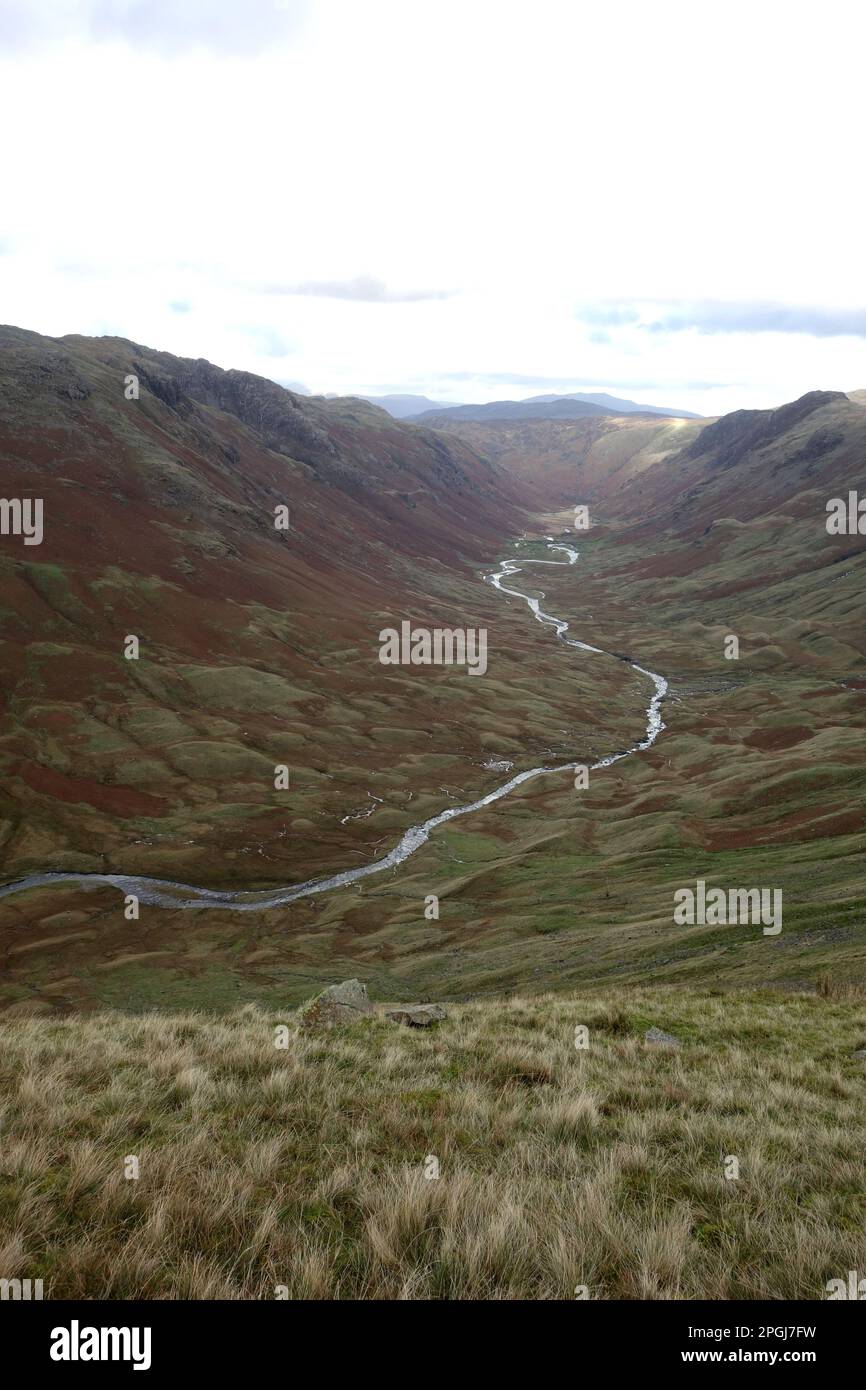 The Langstrath Valley from Mansey Crag near the Top of the Stake Pass