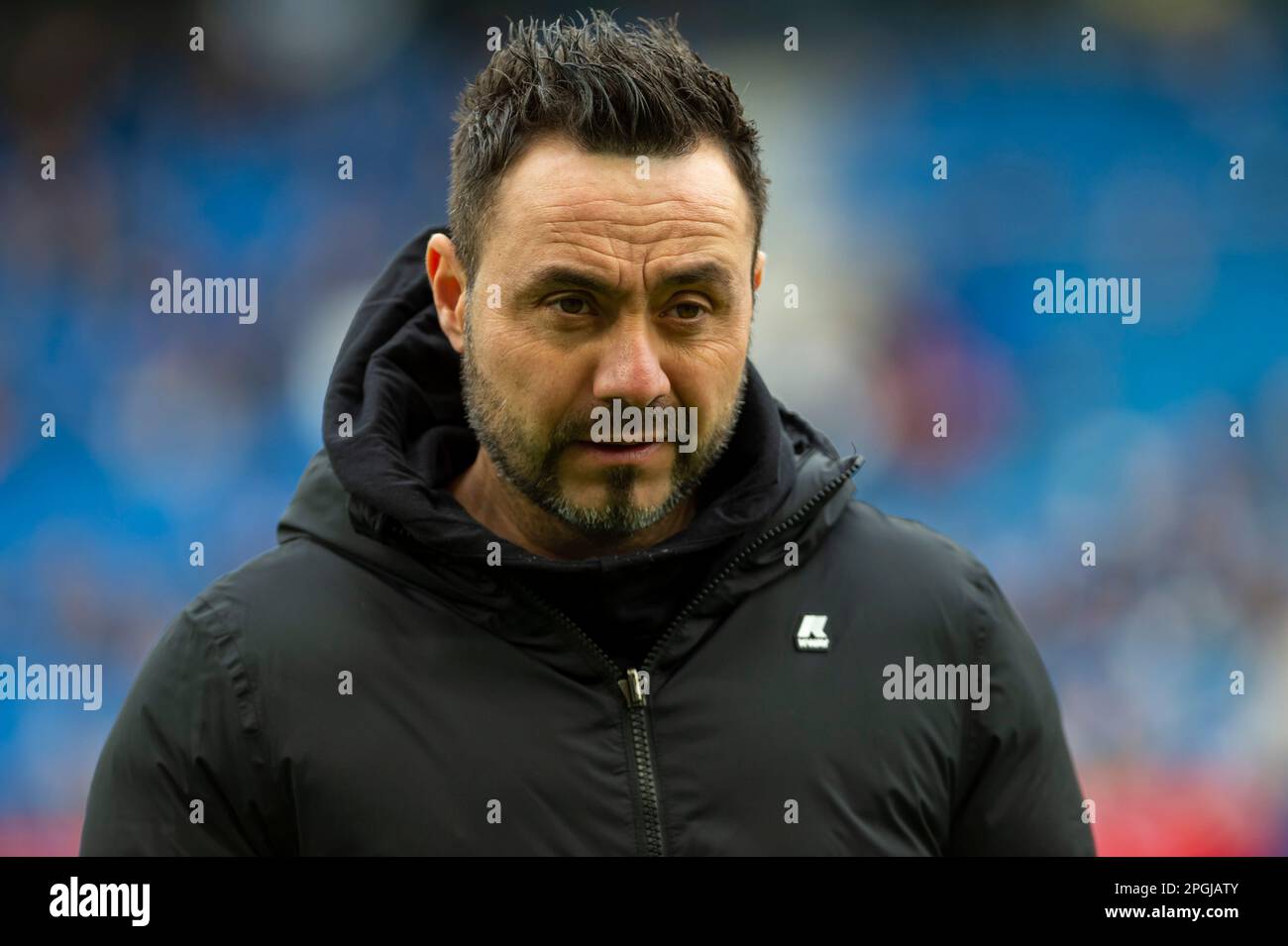 Brighton head coach Roberto De Zerbi before the Brighton and Hove Albion v Grimsby Town Emirates FA Cup Quarter Final match at the American Express Community Stadium, Brighton 19th March 2023 Stock Photo