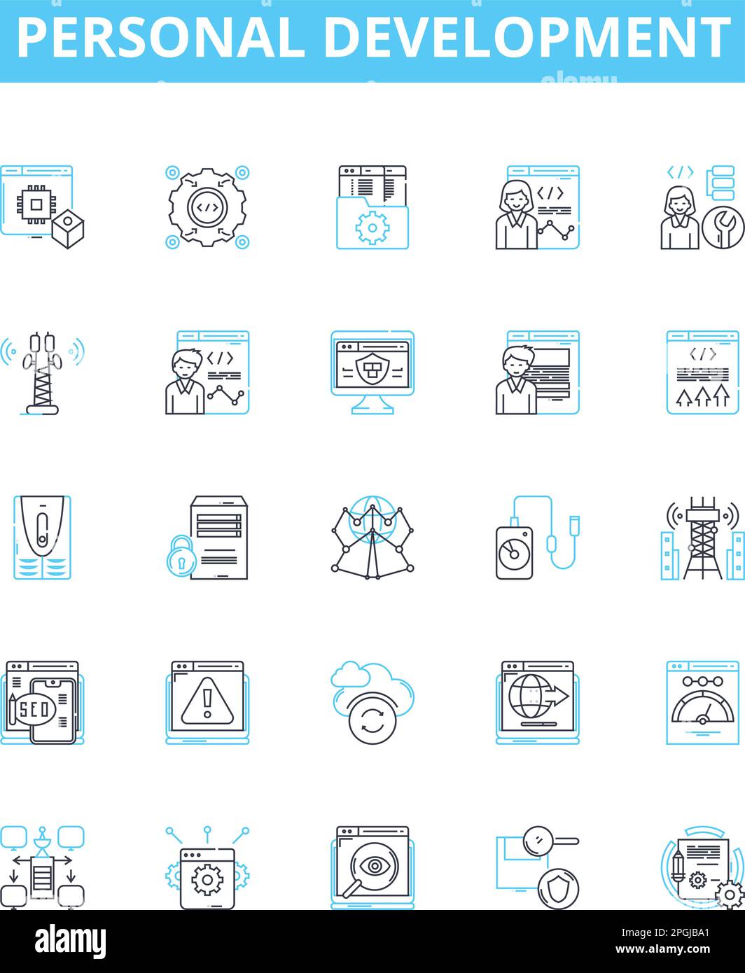 Personal development vector line icons set. Motivation, growth ...