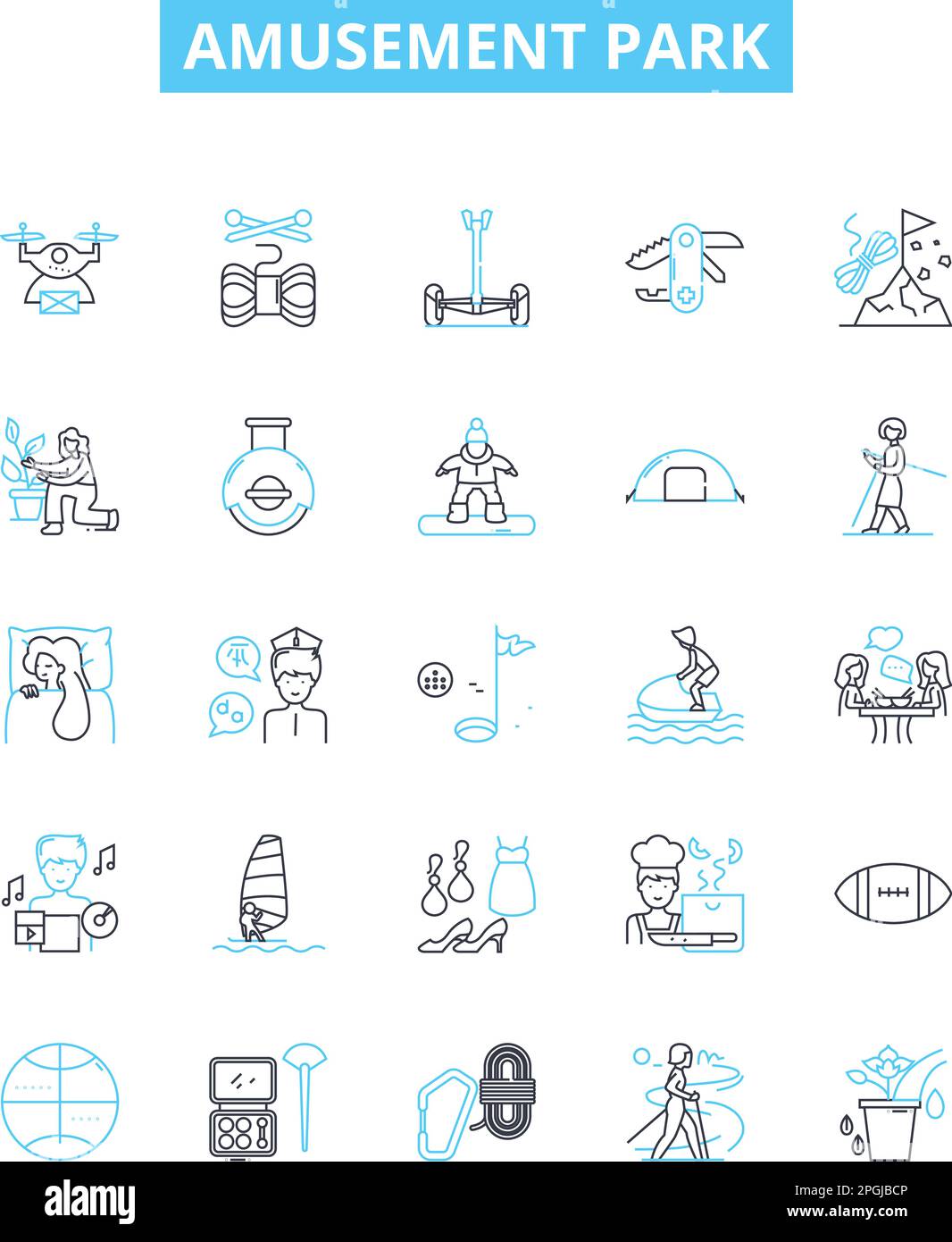 amusement park vector line icons set. Festival, playground, carnival, rides, arcade, rollercoaster, ferris-wheel illustration outline concept symbols Stock Vector