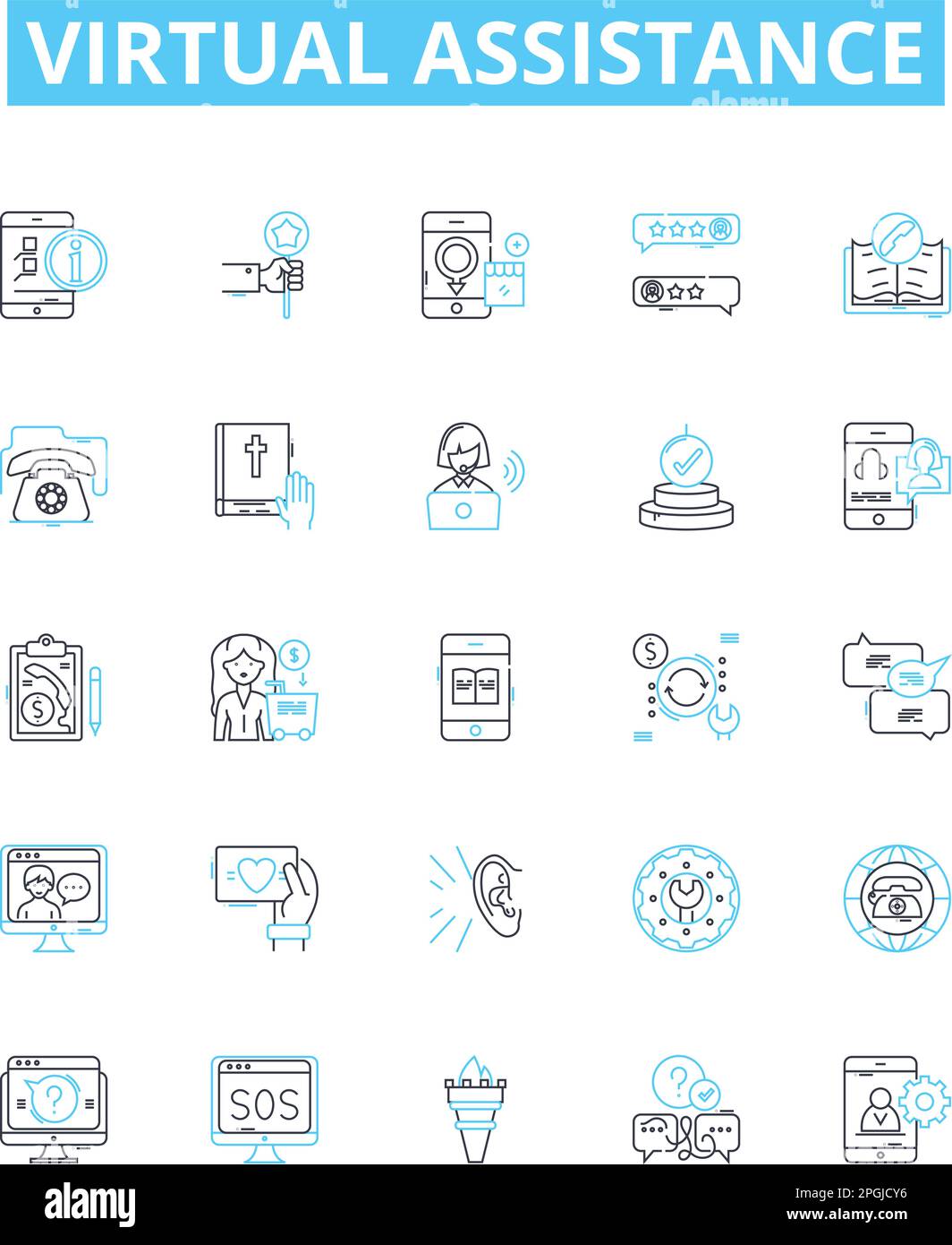 Virtual assistance vector line icons set. Virtual, Assistance, AI
